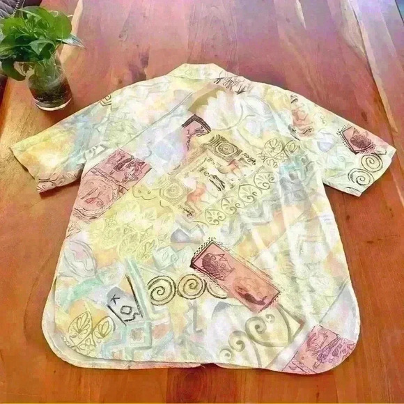 Steilmann Oversized Artsy Pastel Pattern Colorful Boho Button Down Shirt Blouse - Picture 12 of 12